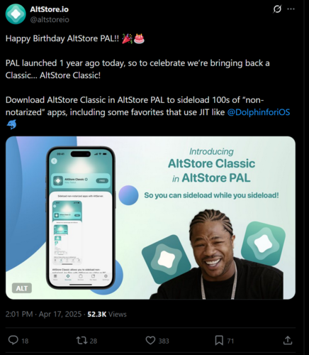 Сообщение об анонсе AltStore AltStore Classic X (Источник изображения: скриншот, аккаунт AltStore.io X)