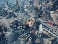 Боевой вертолет стреляет и разрушает здание в Battlefield 6. (Источник изображения: Battlefield на YouTube, скриншот)
