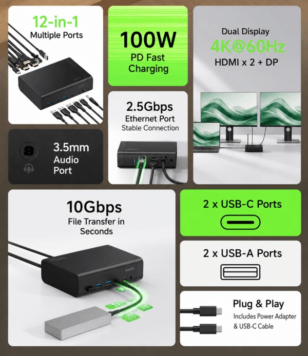 Основные особенности док-станции Belkin «12 в 1» (машинный перевод)