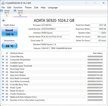 ADATA SE920 работает с PCIe 4.0 x4