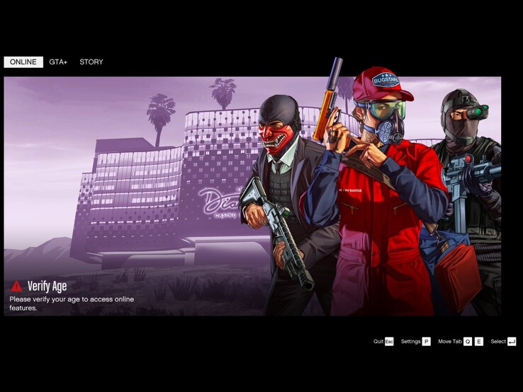 На домашнем экране GTA Online показан запрос на проверку возраста. (Источник изображения: Tez2 on X)
