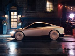 Tesla Cab, припаркованный на мокрой городской улице ночью, отличается элегантным футуристическим дизайном с закрытыми колесами. (Источник изображения: Tesla)