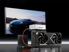 EG01 с блоком питания SFX, графическим процессором Nvidia GeForce RTX и мини-ПК, уложенным сверху. (Источник изображения: Aoostar)