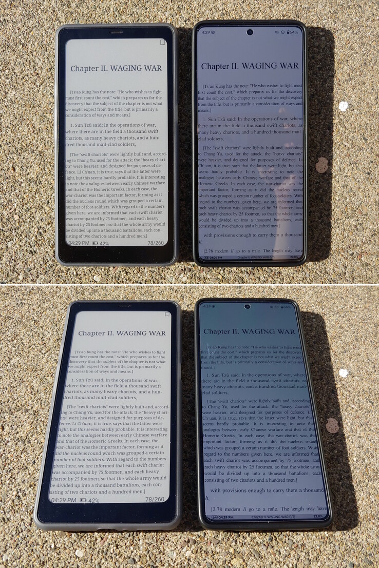 Kaleido против OLED (~1 200 нит). Прямой дневной солнечный свет.