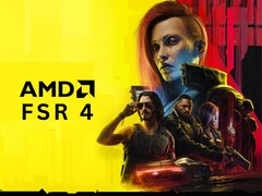 Персонажи Cyberpunk 2077 с логотипом AMD FSR 4 (Источник изображения: Отредактировано с использованием официальных иллюстраций Cyberpunk 2077 от CD Projekt Red)