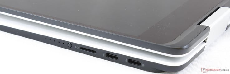 Левая сторона: индикатор заряда, слот MicroSD, 2 порта Thunderbolt 3