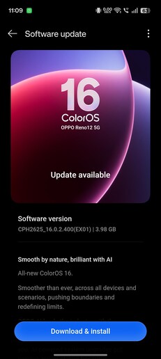 Reno 12 5G с ColorOS 16 (Источник изображения: u/Choice-Gene1363 через Reddit)