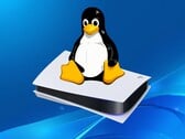 Логотип Linux — пингвин Такс — над консолью PS5