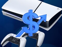 Консоль PS5 показана со знаком доллара и стрелкой вверх (Источник изображения: Sony PlayStation с правками)
