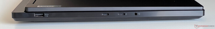 Левая сторона: USB-A 3.2 Gen.1 (5 Гбит/с), USB-C 3.2 Gen.2 (10 Гбит/с, DisplayPort ALT mode 1.4, Power Delivery 3.0), USB-C 4.0 (Thunderbolt 4 40 Гбит/с, DisplayPort Alt mode 1.4, Power Delivery 3.0), аудио разъем