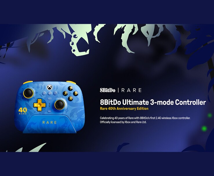 Официальный промо-ролик 8BitDo Ultimate 3-mode Controller Rare 40th Anniversary Edition, демонстрирующий дизайн и брендинг контроллера. (Источник изображения: Официальный рекламный плакат 8BitDo)