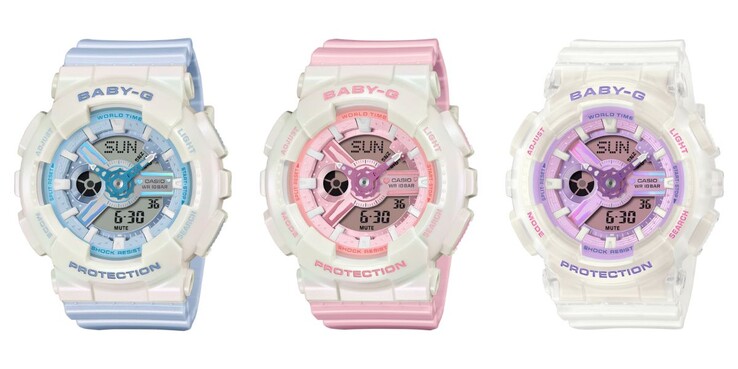 Слева направо: часы Casio Baby-G BA-110PD-2A, BA-110PD-4A и BA-110PS-7A