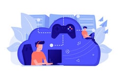 Иллюстрация облачной игры с несколькими пользователями, подключенными через центральную инфраструктуру (Источник изображения: vectorjuice via Freepik)
