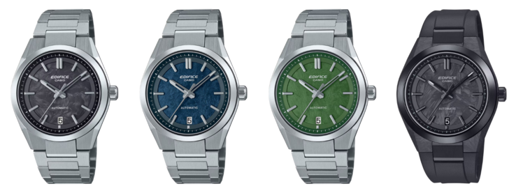 Слева направо: часы Casio EFK-100CD-1A, EFK-100D-2A, EFK-100D-3A и EFK-100XPB-1A. (Источник изображения: Casio, отредактировано)