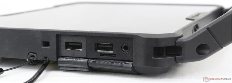 Справа: Стилус, вырез под замки Noble, 2x USB 3.2 Gen 1, micro-SD, аудио 3.5 мм
