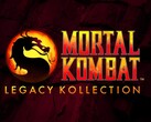 Логотип Mortal Kombat: Legacy Kollection логотип с культовой эмблемой дракона с красным и желтым градиентным текстом на темном потрескавшемся фоне (Источник изображения: Warner Bros. Games / NetherRealm Studios)