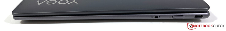 Справа: Рычажок отключения веб-камеры, кнопка вкл/выкл, USB-C 3.2 Gen 2 (10 Гбит, DisplayPort 1.4, Power Delivery 3.0)