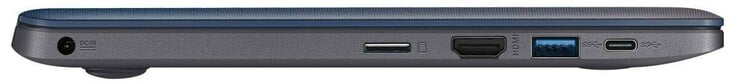 Левая сторона: разъем питания, слот microSD, HDMI, 1x USB 3.1 Type-A, 1x USB 3.1 Type-C