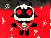 Агнец, которого фанаты также называют Ламберт, из игры Cult of the Lamb парит на красно-черном фоне с красными глазами, маленькими рожками и ритуальными символами вокруг него. (Источник изображения: Студия разработки игр Massive Monster)