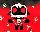 Агнец, которого фанаты также называют Ламберт, из игры Cult of the Lamb парит на красно-черном фоне с красными глазами, маленькими рожками и ритуальными символами вокруг него. (Источник изображения: Студия разработки игр Massive Monster)