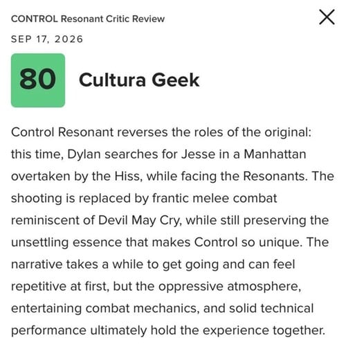 Приводится утечённое резюме обзора игры «Control Resonant»