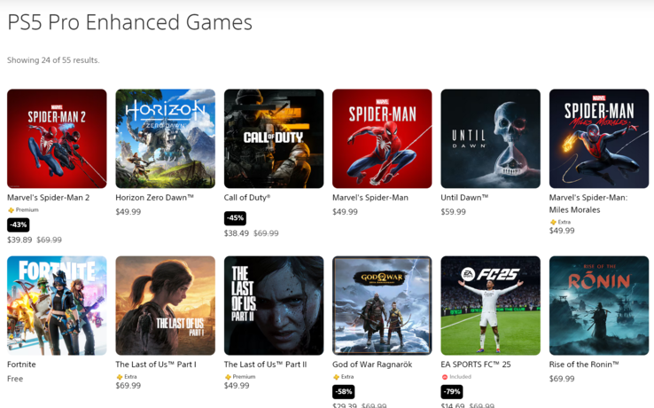 Список игр для PS5 Pro Enhanced на июль 2025 года (Источник изображения: скриншот, PlayStation Store)