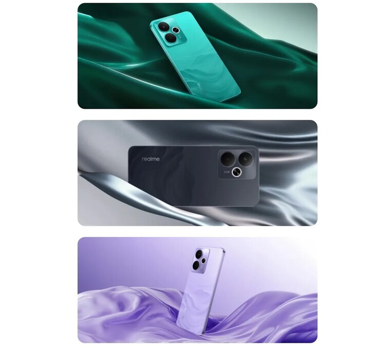 Модель Realme 14T 5G выпускается в атласных черном, зеленом и пурпурном цветах (Источник изображения: Realme)