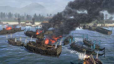 Изображение, на котором запечатлено морское сражение в игре «Total War: Shogun 2».
