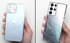Apple iPhone 13 Pro после падения выглядит примерно так же, как и Galaxy S21 Ultra (Изображение: PhoneBuff, YouTube)