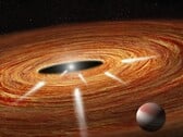 Иллюстрация художника, изображающая планету и звезду.