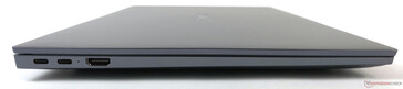Левая сторона: 2x USB Type-C (зарядка 20 В/3.25 A, DisplayPort), 1x HDMI 2.0