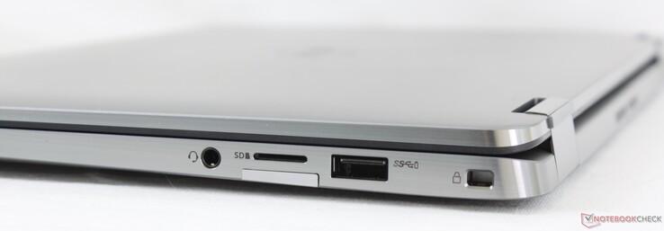 Справа: Аудио 3.5 мм, MicroSD, Micro-SIM (в моделях с модемом), USB A 3.2 Generation 1, вырез для замка Noble