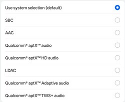 Доступные аудиокодеки Bluetooth