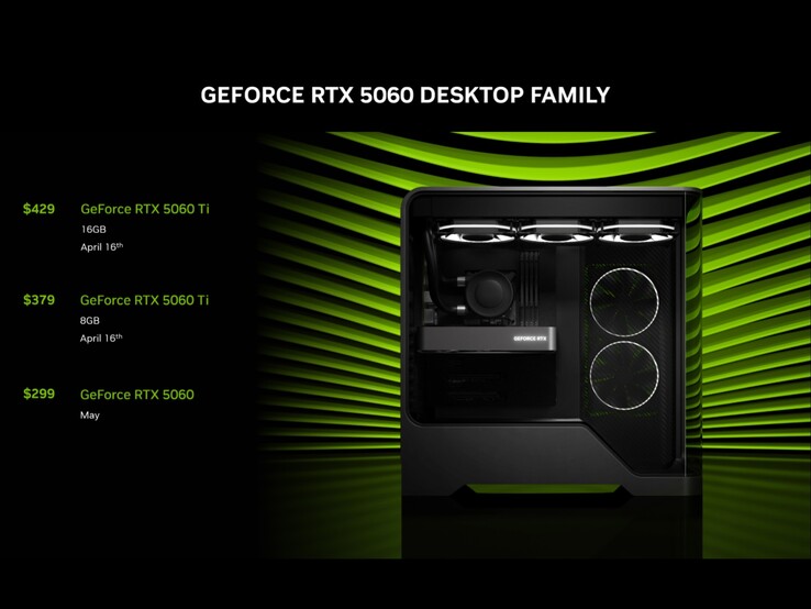 Цены и доступность семейства RTX 5060 для настольных ПК. (Источник изображения: Nvidia)