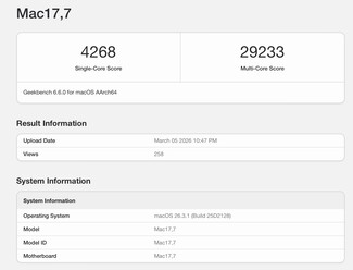 Результаты Geekbench 6 для Apple M5 Max SoC.