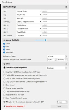 Вверху - настройка дополнительных клавиш; внизу - 7 активных процессов Asus