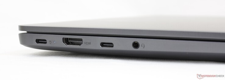 Левая сторона: USB-C 2.0 (Power Delivery), HDMI 1.4b, USB-C 2.0, аудио разъем