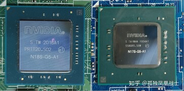 Сравнение размеров чипов: MX450 (слева) и MX350 (справа). (Изображение: Zhuanlan)