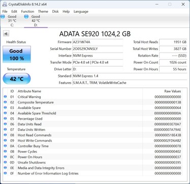 ADATA SE920 работает с PCIe 4.0 x4