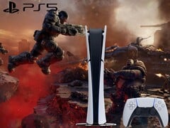 Артворк Gears of War: E-Day с логотипом PS5 и консолью.