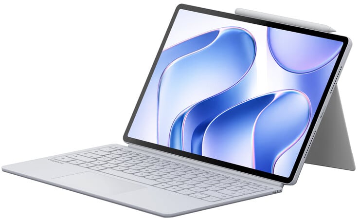 Устройство Googlebook Duet m со съёмной клавиатурой, подставкой и присоединённым стилусом Pen Pro.