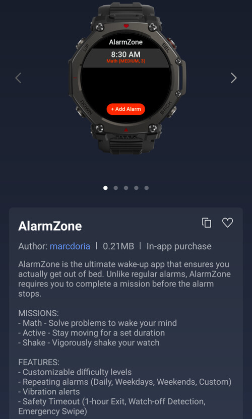 Приложение AlarmZone Mini для смарт-часов Amazfit