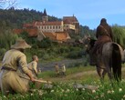 Изображение, показывающее замок и персонажей в Kingdom Come: Deliverance.