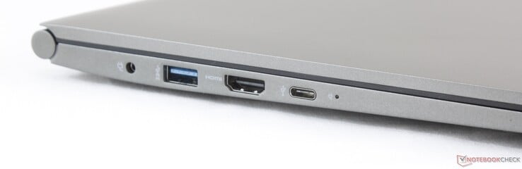 Левая сторона: разъем питания, USB 3.1 Type-A, HDMI 1.4, USB Type-C + Thunderbolt 3