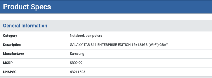 Листинг Galaxy Tab S11 Enterprise Edition. (Источник изображения: SHI)
