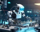 Изображение вымышленного робота на производственном рабочем месте