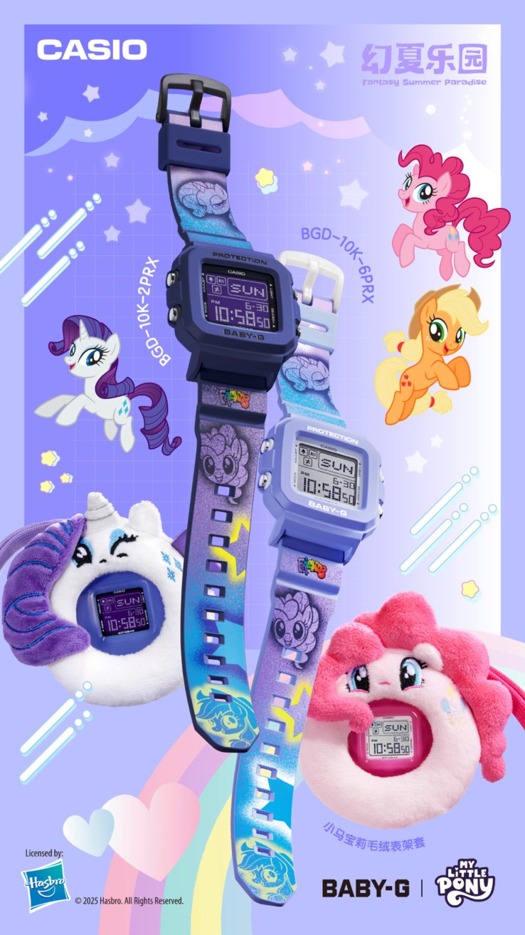 Часы Casio G-Shock Baby-G x My Little Pony BGD-10K-2PRX (слева) и BGD-10K-6PRX (справа). (Источник изображения: Casio)