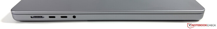 Левая сторона: MagSafe, 2x USB-C 4.0 (Thunderbolt 4 40 Гбит, DisplayPort, Power Delivery), аудио разъем
