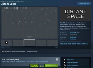 Скриншот бесплатного предложения Distant Space в Steam. (Источник изображения: Steam)