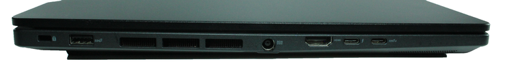 Слева: Kensington, USB 3.2 Gen 2, гнездо питания, HDMI 2.1, Thunderbolt 4 (USB-C, DP, PD), USB-C 3.2 Gen 2 (DP, PD)